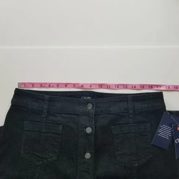 CHAPS Button Front Jean Skirt Black - Picture 8 of 8